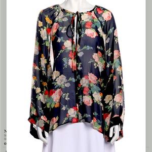 Nili Lotan silk blouse. Black floral print